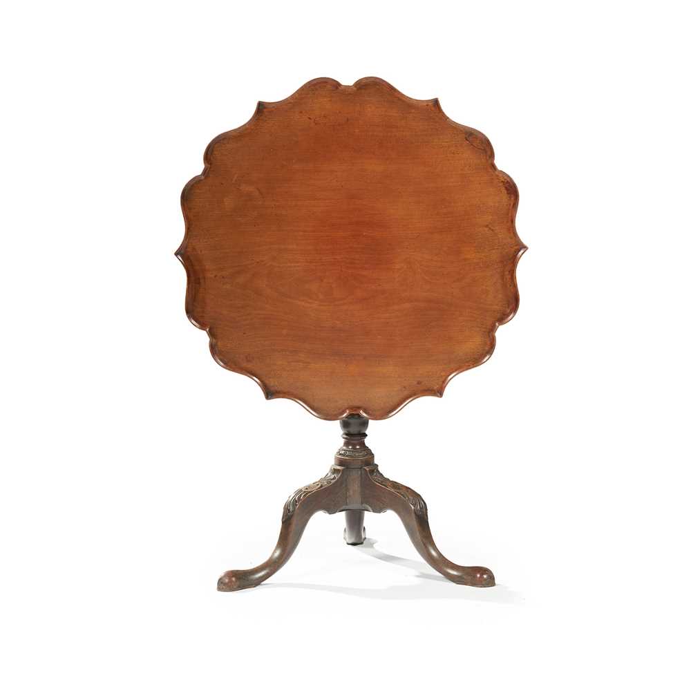 Appraisal: GEORGE III MAHOGANY PIECRUST TEA TABLE MID TH CENTURY the