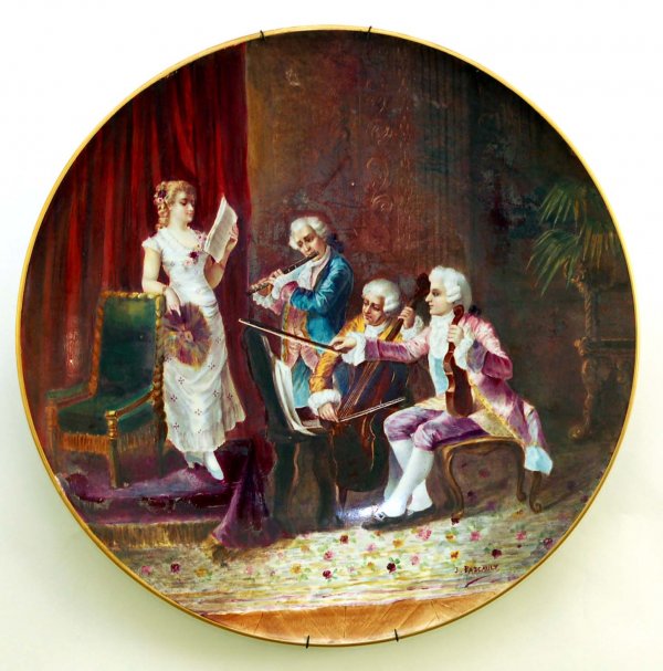 Appraisal: Very large French porcelain charger Handpainted scene of lady with