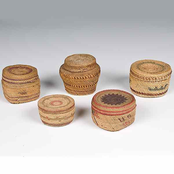 Appraisal: Nootka Makah Lidded Baskets group of all with lids and