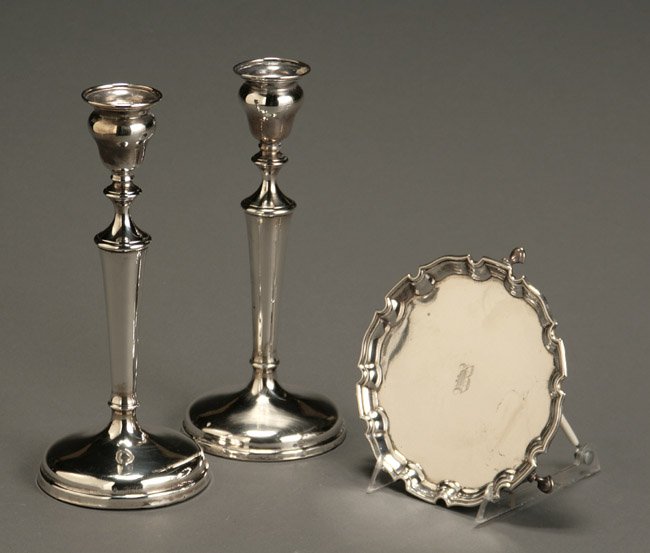 Appraisal: Pair of George V Weighted Silver Candlesticks and a George