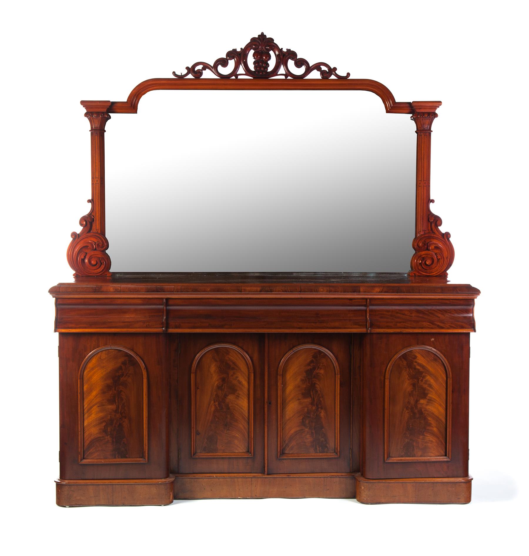 Appraisal: REGENCY SIDEBOARD WITH MIRROR England mid th century mahogany with