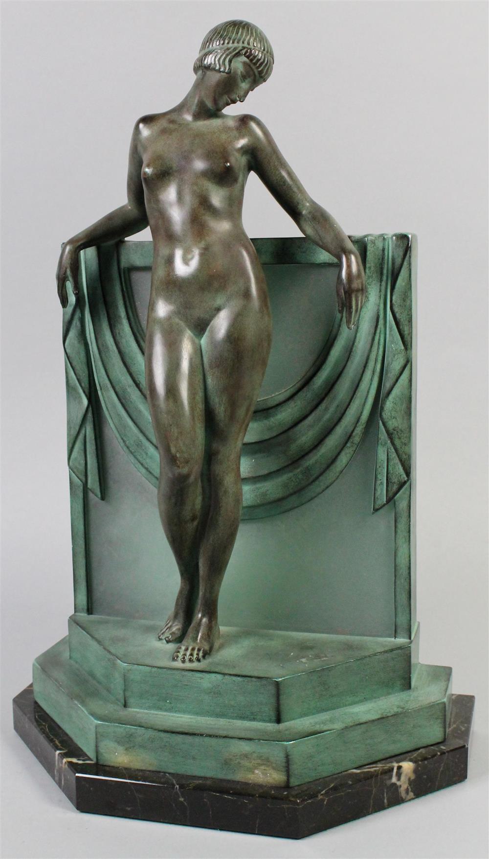 Appraisal: ART DECO BRONZE LUMIERE LES VERRE PARIS Fayral cast with