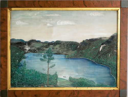 Appraisal: American School ca pastel country landscape with a lake x