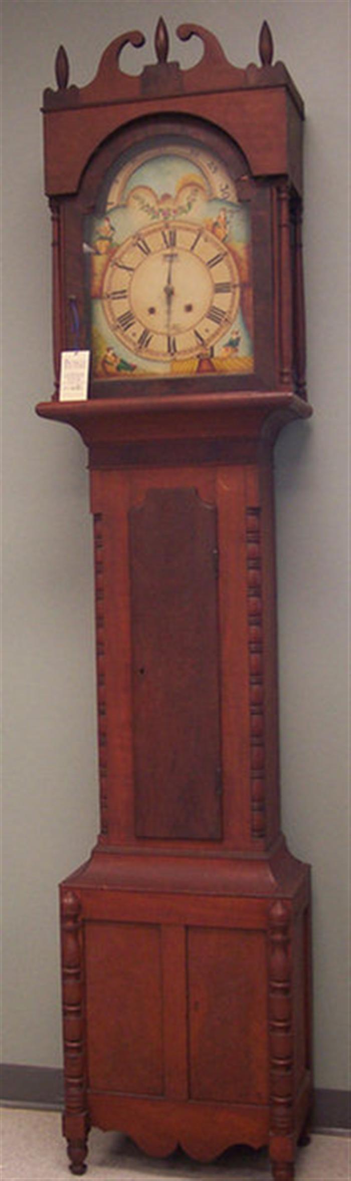 Appraisal: Cherry and mahogany tall case clock bonnet with scroll pressed