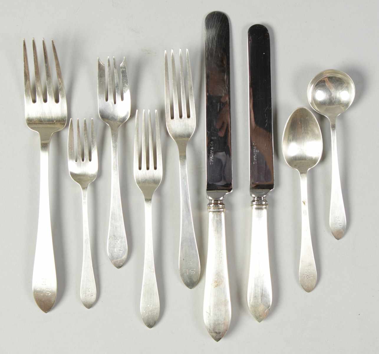 Appraisal: Tiffany Sterling Silver Flatware Set total pcs monogram ozt Together