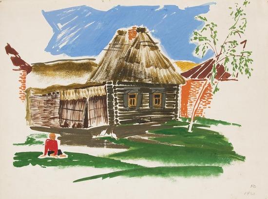 Appraisal: DEINEKO Olga Konstantinovna - Village Gouache on paper Moscow x