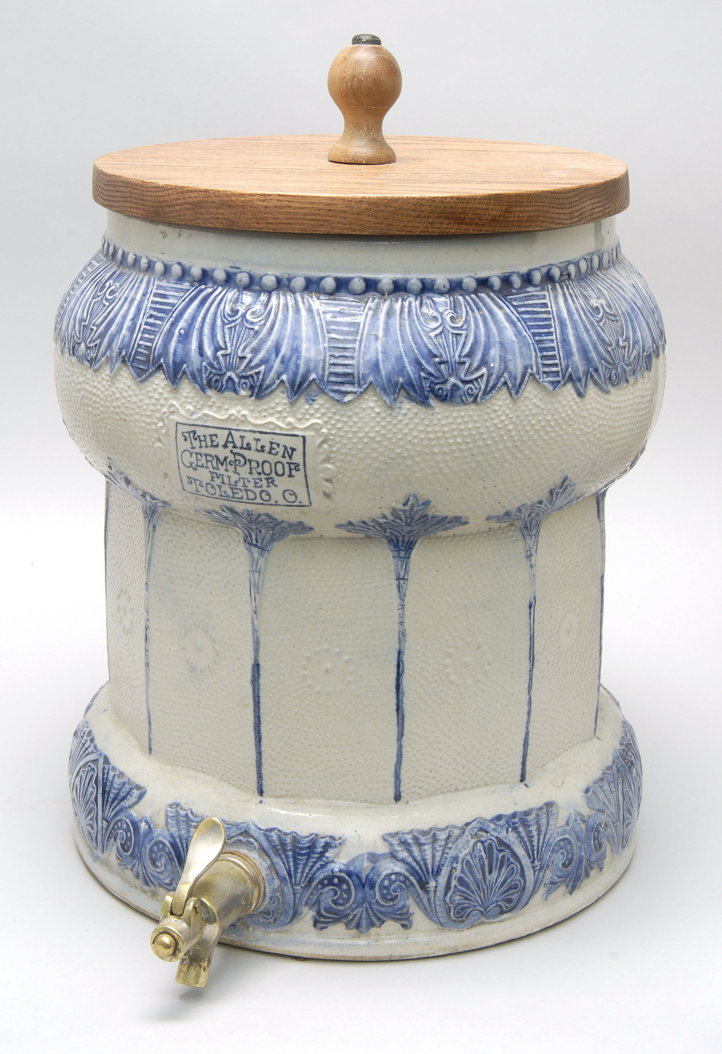 Appraisal: SALT GLAZE POTTERY WATER COOLER th CenturyMarked The Allen Germ-Proof