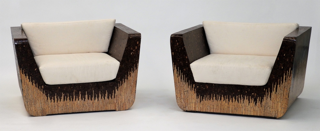 Appraisal: PR MCM COCONUT SHELL BAMBOO VENEER CLUB CHAIRS United States