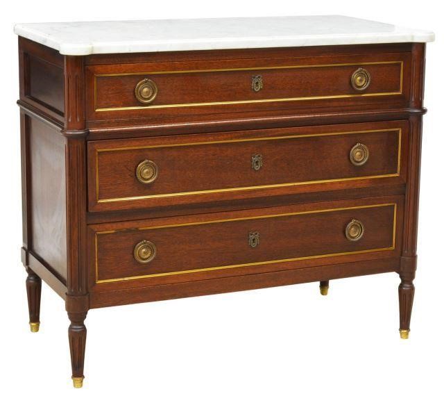 Appraisal: French Louis XVI style mahogany commode early th c marble