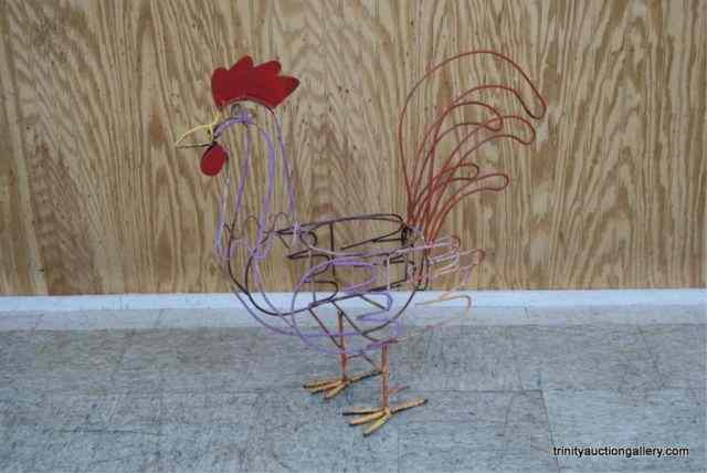 Appraisal: Bent Iron Rooster Outdoor Yard Art Plant HolderHand made colorful