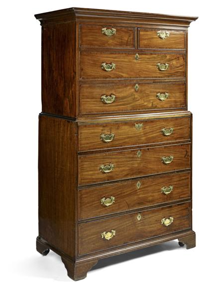 Appraisal: GEORGE III MAHOGANY AND CROSSBANDED SECRETAIRE CHEST ON CHEST CIRCA