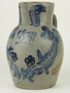 Appraisal: BATTER PITCHER - Rare blue slip decorated three gallon gray