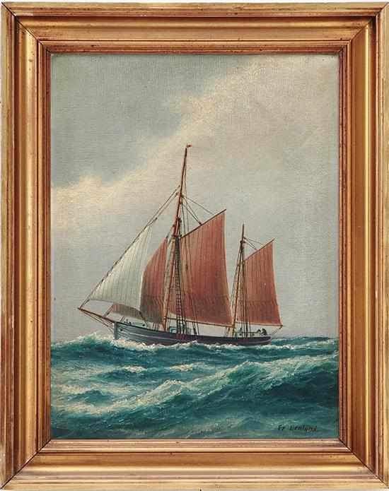 Appraisal: Frederik Ernlund Danish - SAILBOAT AT SEA oil on canvas