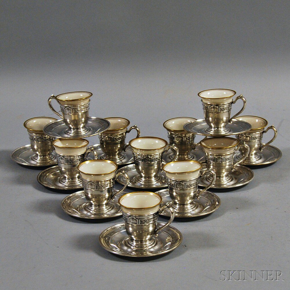 Appraisal: Twelve Gorham Sterling Silver Demitasse Cups and Saucers Princess Partridge