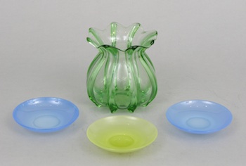 Appraisal: A Melon Shaped Green Steuben Glass Vase and Three Steuben