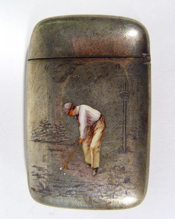 Appraisal: Sterling silver vesta enamelled with a golfer inscribed 'Fore-Dunwoodie '