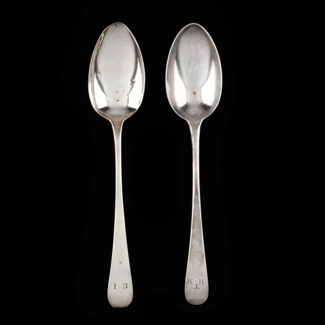 Appraisal: TWO GEORGE III SILVER DESSERT SPOONS MARKS OF HESTER BATEMAN