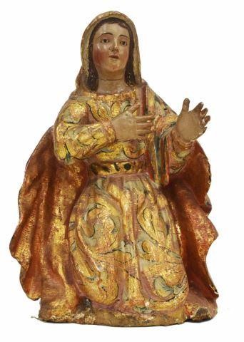 Appraisal: Spanish Colonial carved and gilded wood nativity figure of a