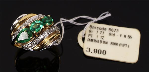 Appraisal: An emerald and diamond ring by Dianoor claw set with