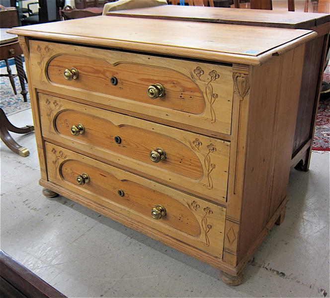 Appraisal: THREE-DRAWER PINE CHEST Continental th century elements having three large