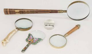 Appraisal: Group of Four Magnifying Glasses inlaid wood and brass magnifying