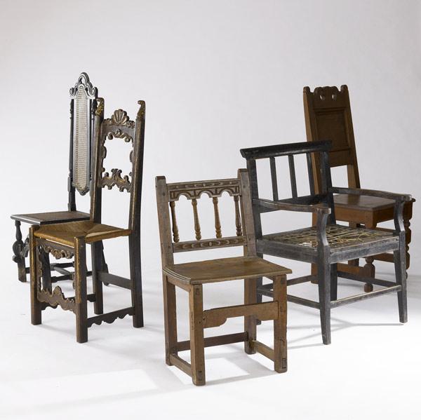 Appraisal: ENGLISH SEATING One arm- and four side chairs in various