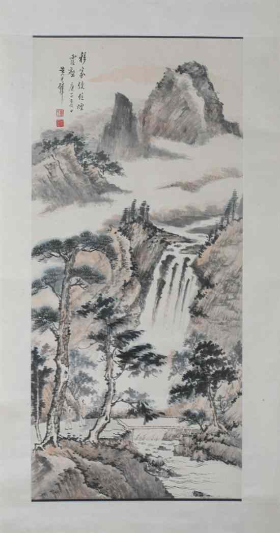 Appraisal: AFTER WANG JUN BI Chinese - WATERFALL ink and color