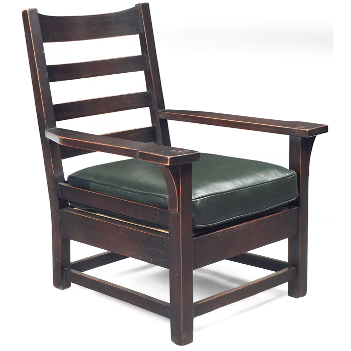 Appraisal: Good Gustav Stickley armchair horizontal slats at back over a