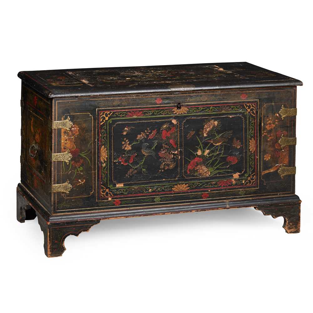 Appraisal: CHINESE COROMANDEL LACQUER AND POLYCHROME JAPANNED EBONISED CHEST EARLY TH