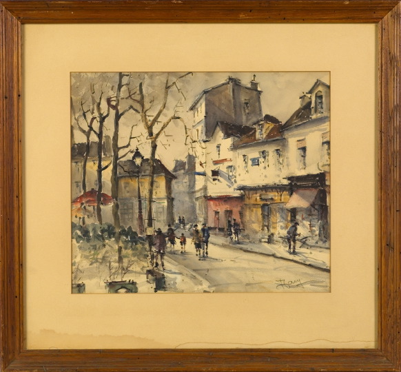 Appraisal: French School Mid- th Century Place du Tertre watercolor on