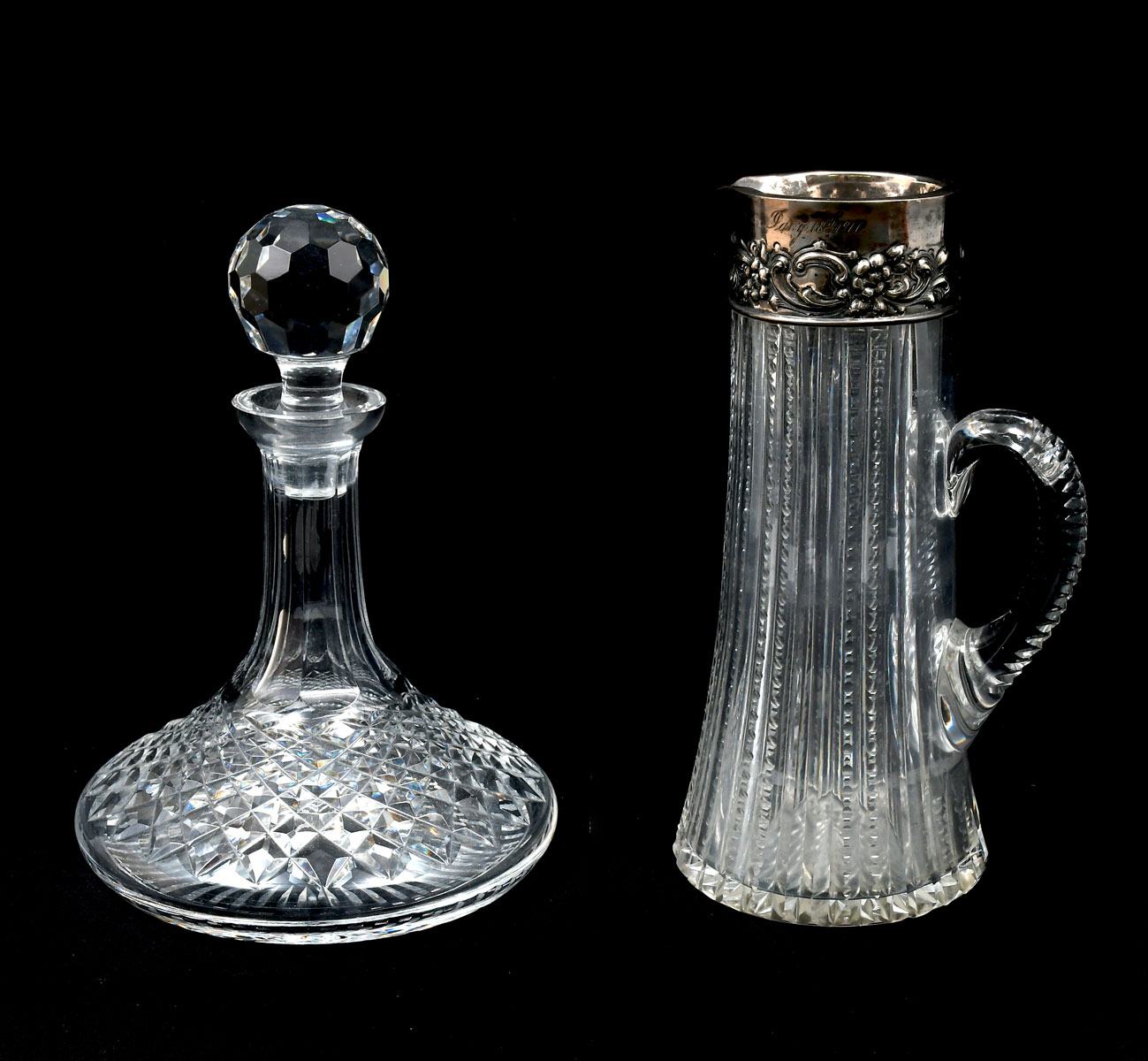 Appraisal: PC CUT CRYSTAL DECANTER PITCHER Comprising - Cut crystal Waterford