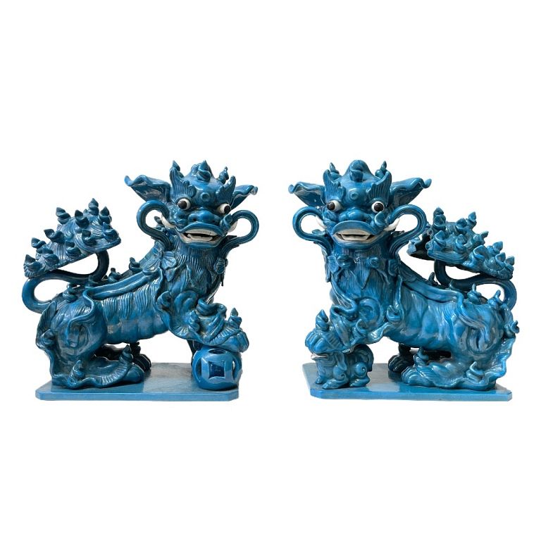 Appraisal: Pair of Chinese Porcelain Fu Lions Pair of traditional Chinese