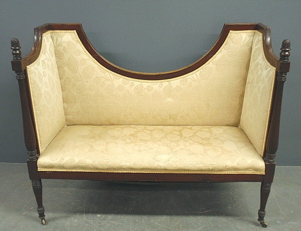 Appraisal: - Sheraton style mahogany love seat with pineapple finials h