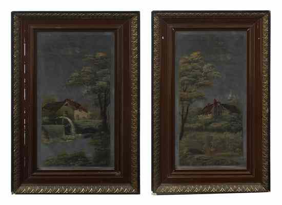 Appraisal: A Pair of Painted Mirrors each rectangular beveled glass plate