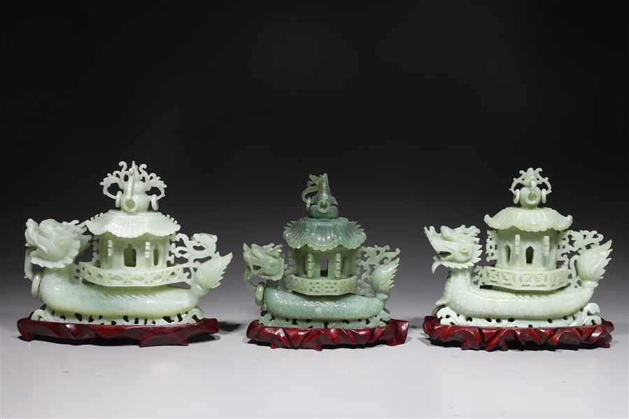 Appraisal: The Chinese carved hardstone covered censers each dragon boat form