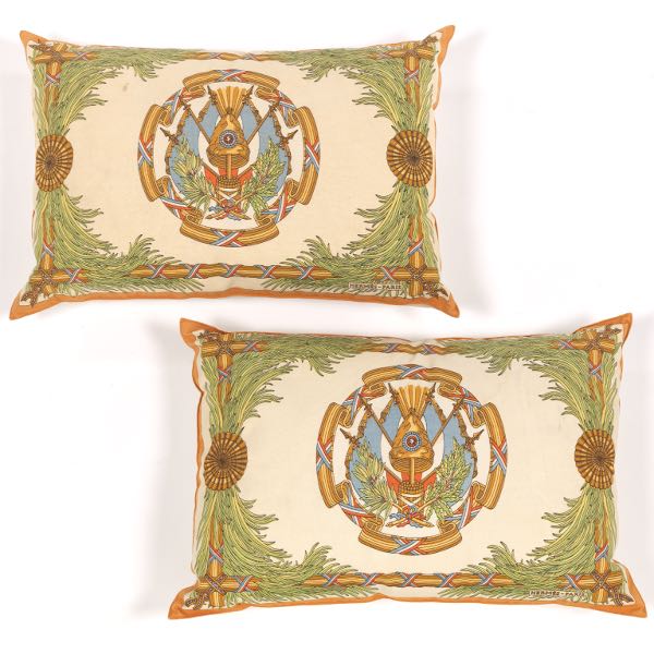 Appraisal: PAIR OF VINTAGE HERM S PARIS REPUBLIQUE FRANCAISE PILLOW CASES