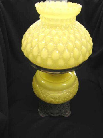 Appraisal: Victorian Oil Lamp yellow base shade fancy iron trim