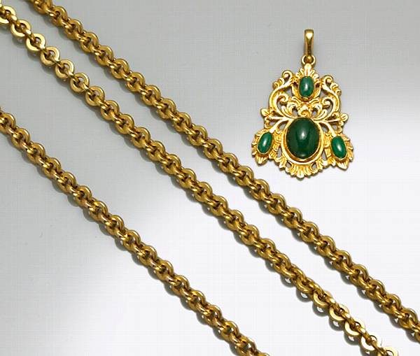 Appraisal: A collection of green stone k and k gold jewelry