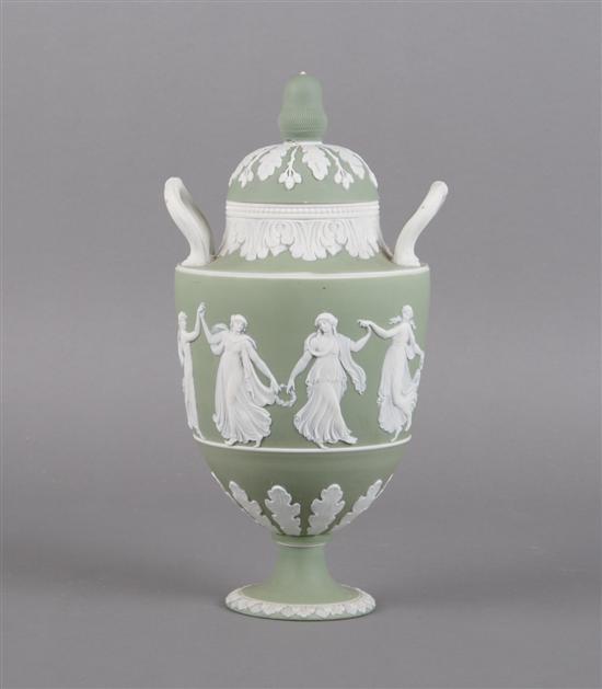 Appraisal: An English Green Jasperware Urn Wedgwood Height inches