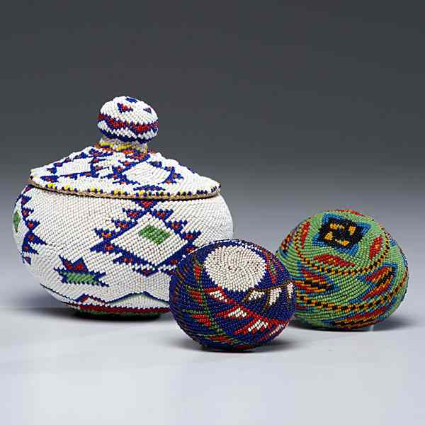 Appraisal: Paiute Beaded Baskets lot of includes one lidded basket beaded