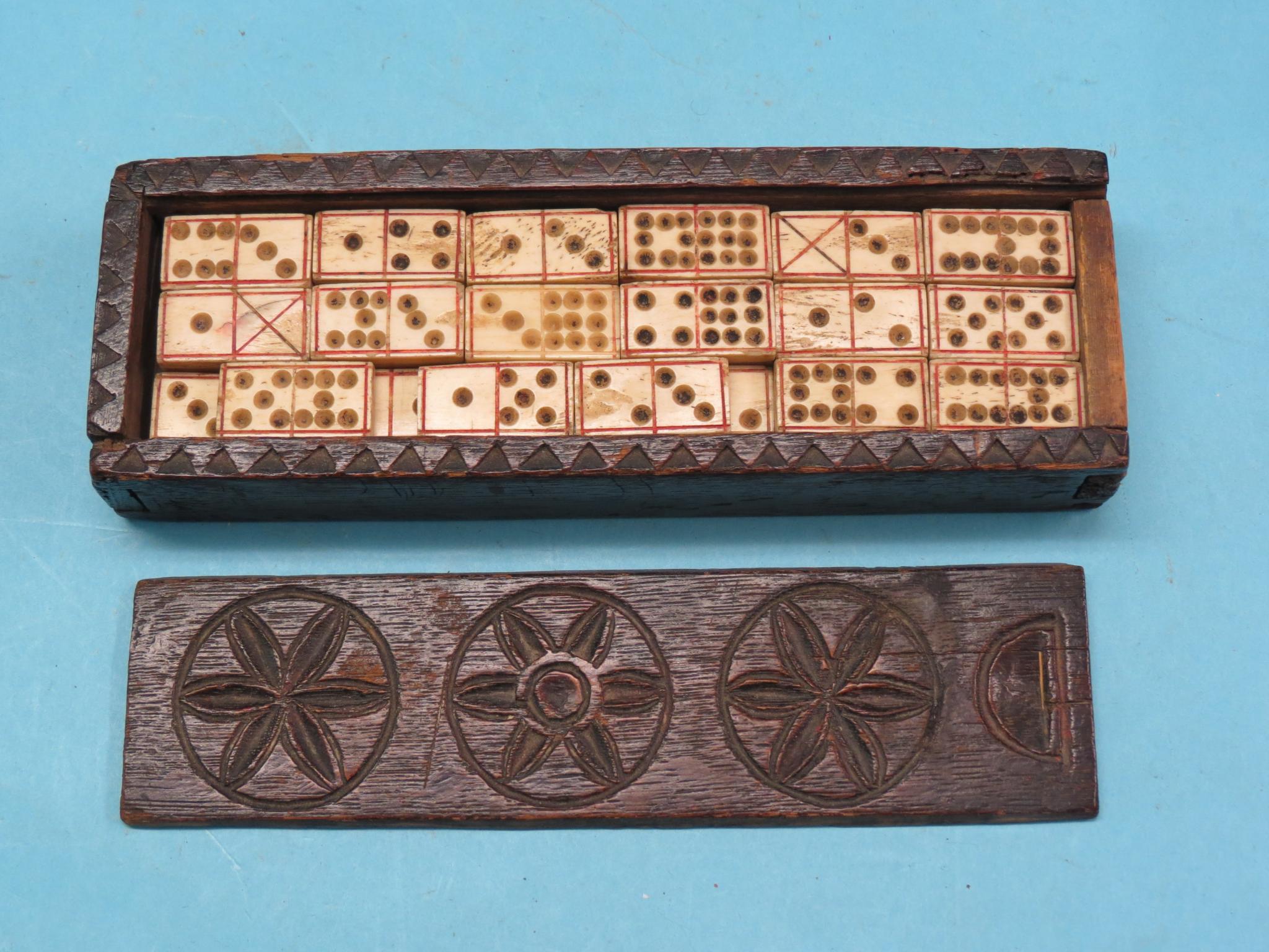 Appraisal: A set of early th century nines Dominoes carved and