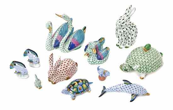 Appraisal: A Collection of Herend Porcelain Fishnet Articles comprising a pair