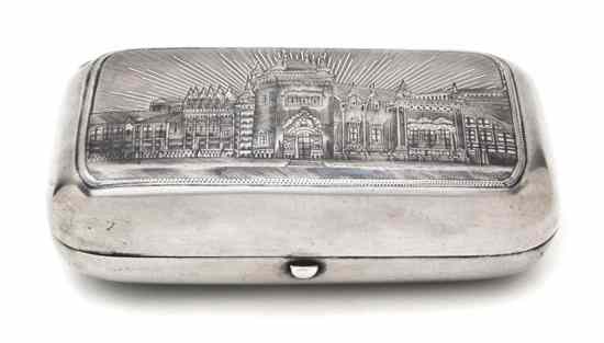 Appraisal: A Russian Niello Silver Tobacco Box Moscow maker's mark of