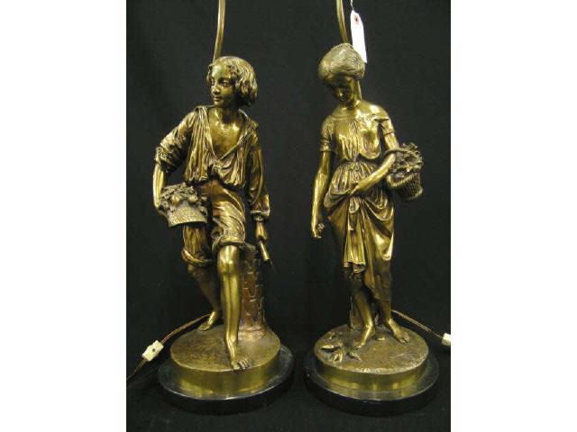 Appraisal: Pair of French Victorian Figural Bronze Lamps of peasant boy