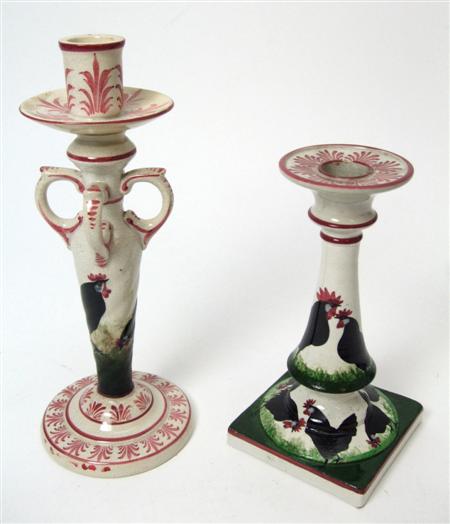 Appraisal: WEMYSS SQUARE BASE CANDLESTICK EARLY TH CENTURY decorated with black