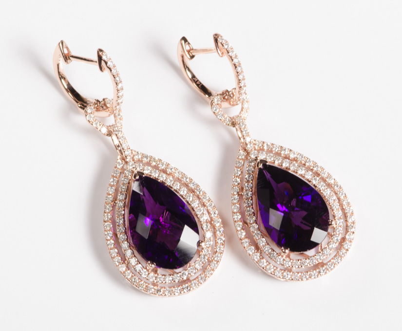 Appraisal: PAIR OF AMETHYST AND DIAMOND EARRINGS each k rose gold