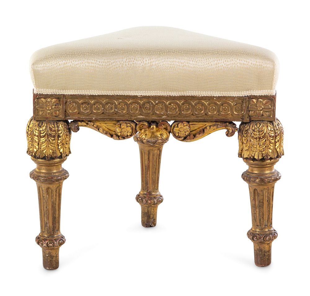 Appraisal: An Italian Rococo Carved Giltwood Stool An Italian Rococo Carved