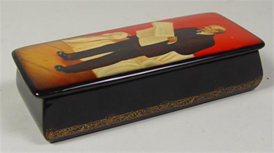 Appraisal: Russian Lacquer Box th Century With man reading Dracula long