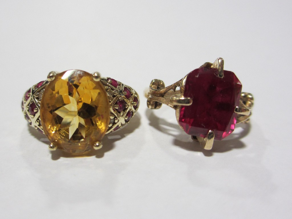 Appraisal: Two ct gold rings to include synthetic ruby single stone