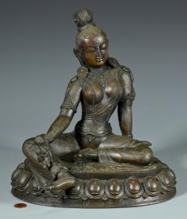 Appraisal: Sino-Tibetan bronze sculpture depicting a female figure possibly Guanyin with